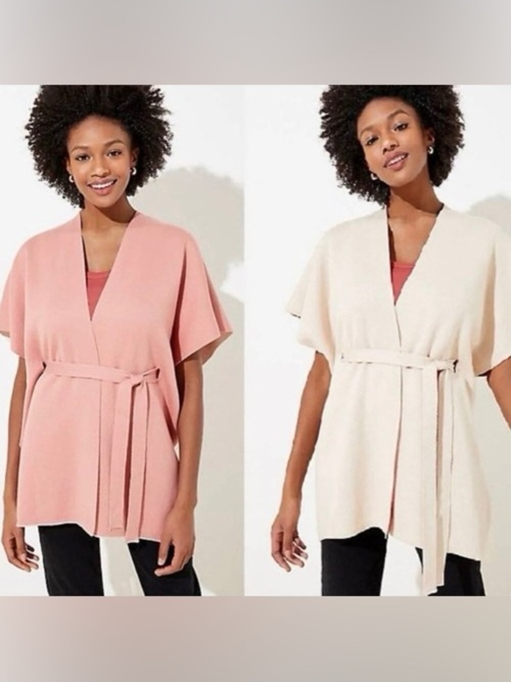 NWT Loft reversible tie cardigan in cream and salmon size M/L